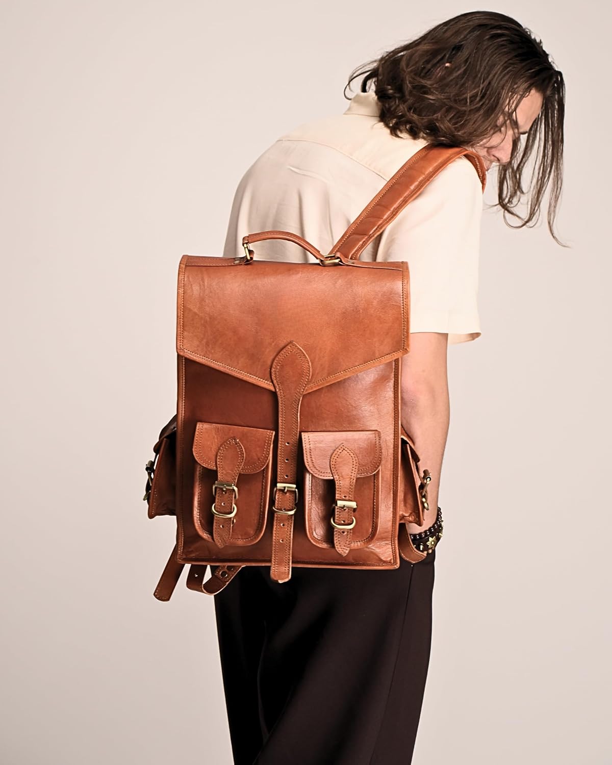 Vintage Leather Backpack Rucksack