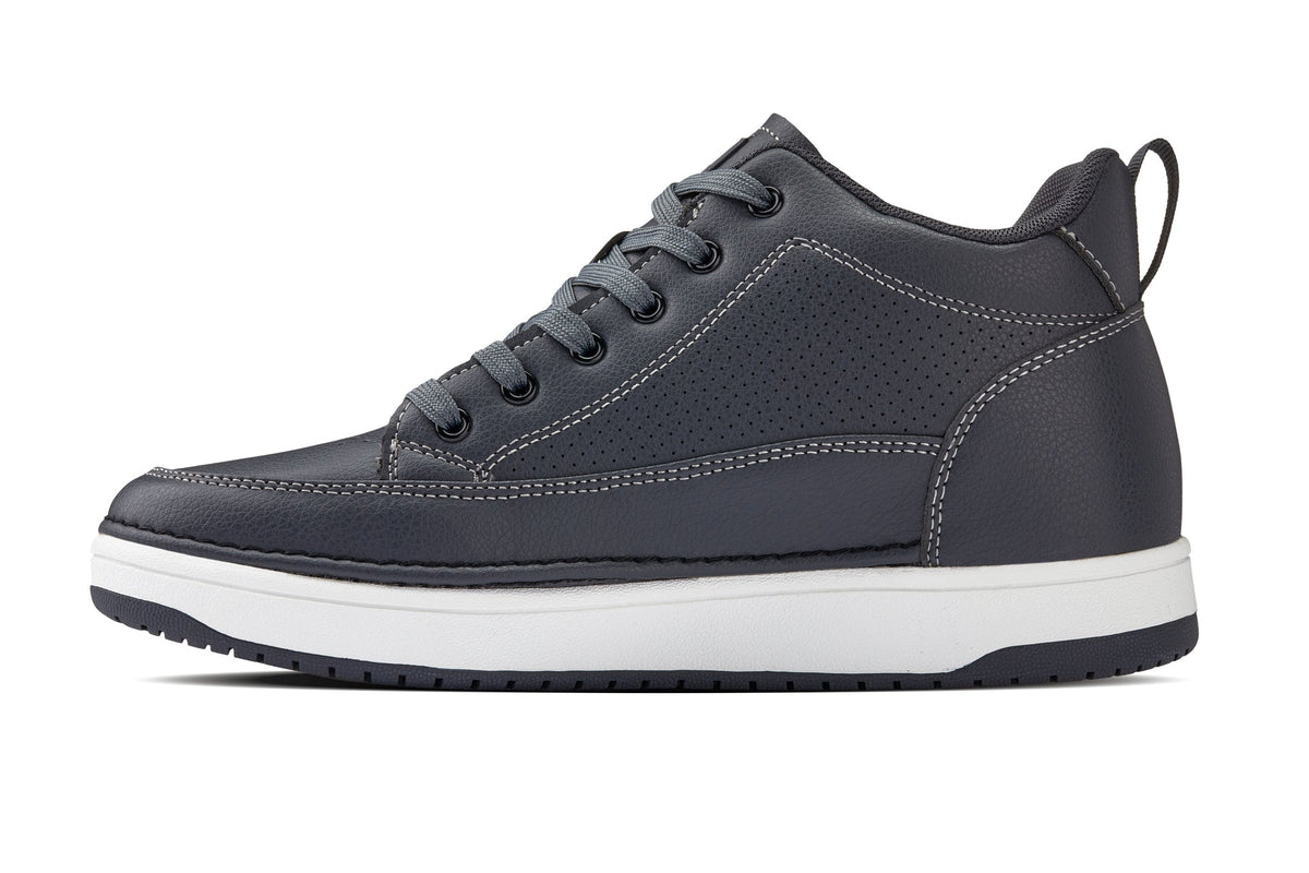 CALTO - Q273  - 2 Inches Taller (Cement Grey) -Elevated Leatherette Micro-Perforated Sneakers