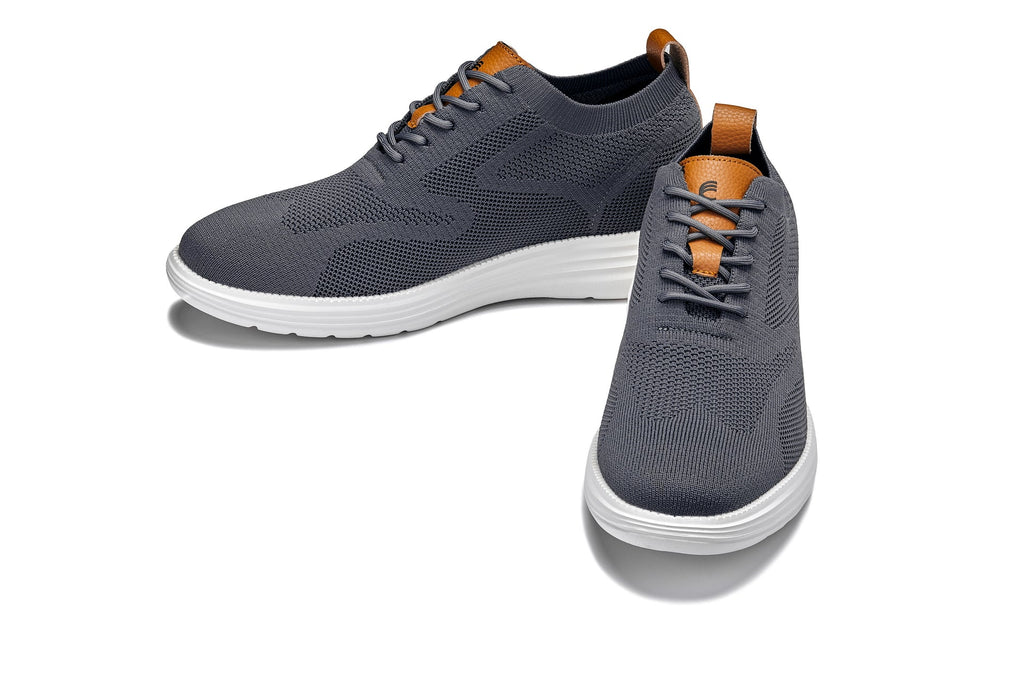 CALTO - X2636 - 2.8 Inches Taller (Iron Grey/Brown) - Lace Up Casual Walker - Lightweight