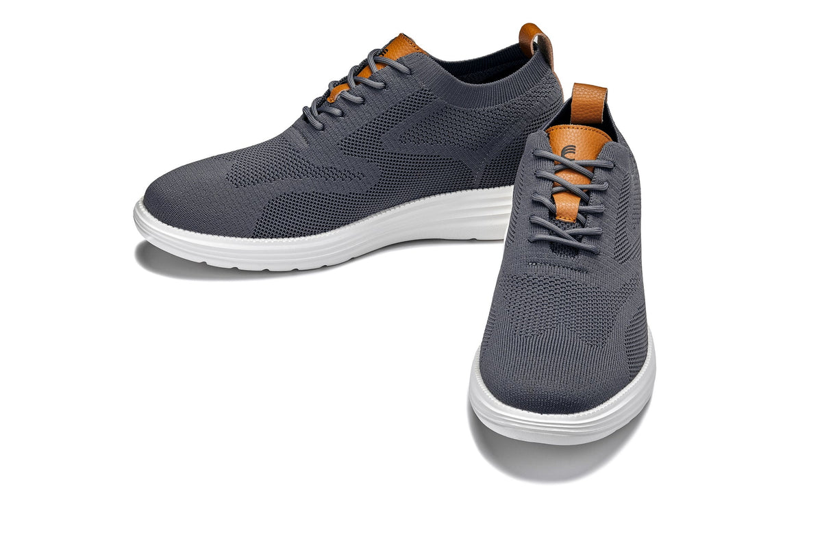 CALTO - X2636 - 2.8 Inches Taller (Iron Grey/Brown) - Lace Up Casual Walker - Lightweight